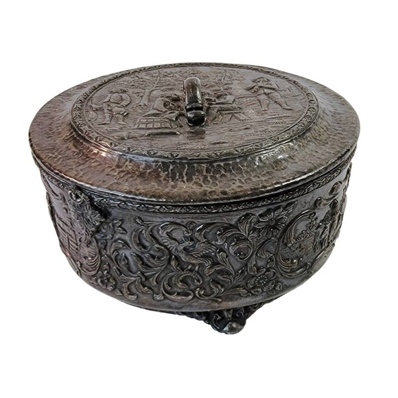 Derby Silver Co. Other - Antique Lidded Candy Dish Dutch Repousse Derby Silver Plated 20's Glass Insert